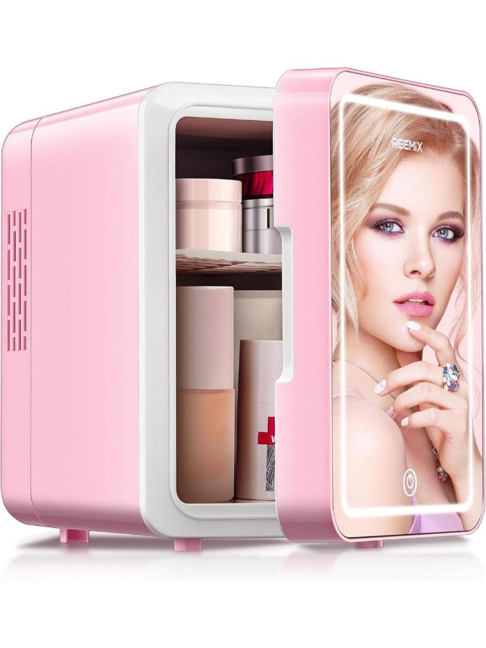 Mini Beauty Fridge with LED Mirror | Skincare Organizer & Cooling Storage